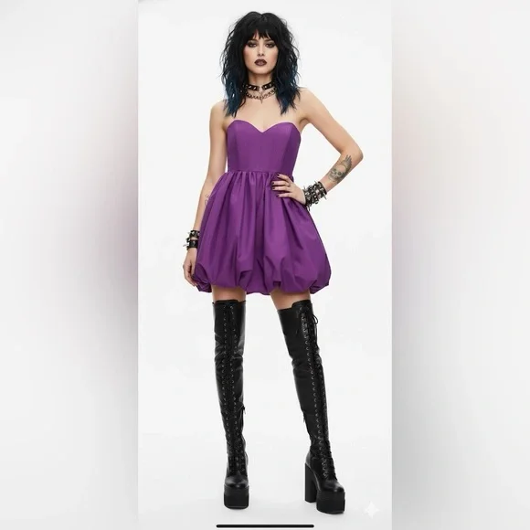 NWOT Zara Vibrant Purple Strapless Voluminous mini Dress - Picture 3 of 16